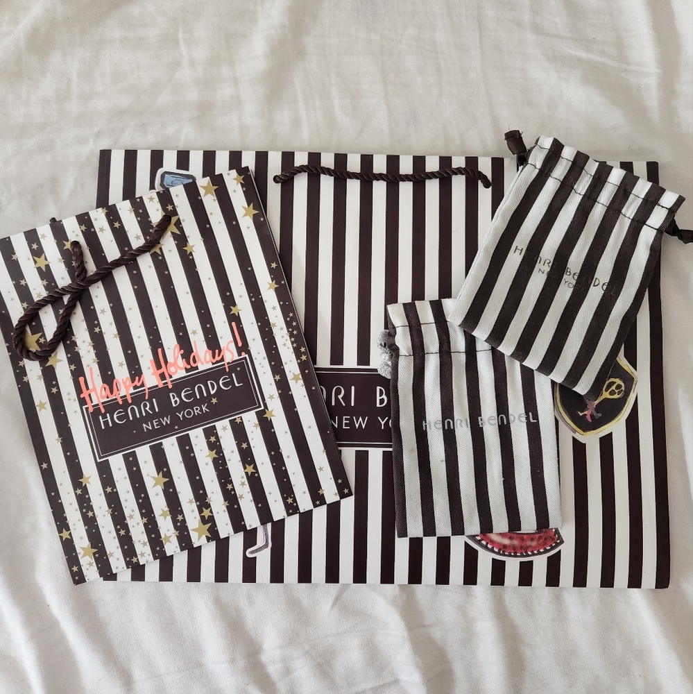 Henri Bendel Holiday Shopping Bag Centennial Stripe Brown White  Lipstick NEW